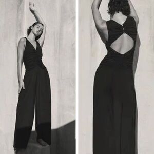 Free People FP Beach Black Kit Open Back Jumpsuit Wide Leg Medium